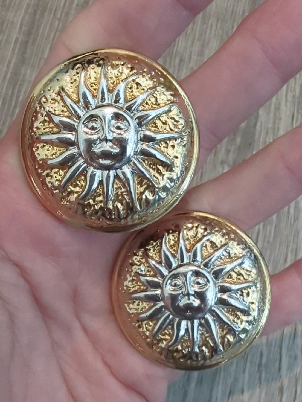 Vintage 90s Sun Face Celestial Statement Clip Earrings